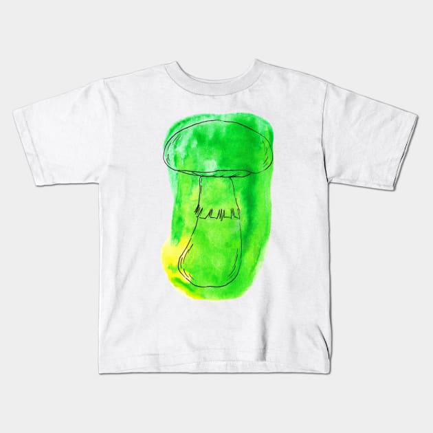 Green Watercolor Mushroom Kids T-Shirt by saradaboru